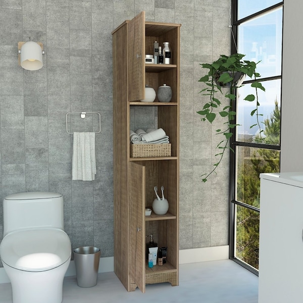 Tuhome Ibis Linen Cabinet, Double Doors, Four Interior Shelves, Two Cabinets, Light Oak MLC4770 - main